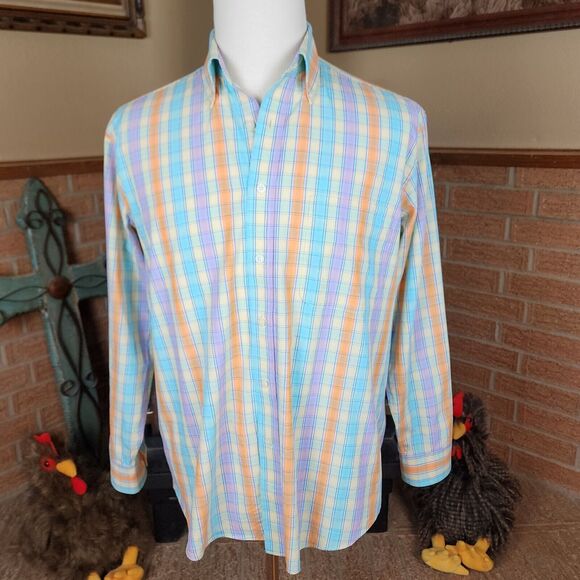 Alan Flusser Oxford Shirt Multicolor Plaid Size M - Picture 2 of 6